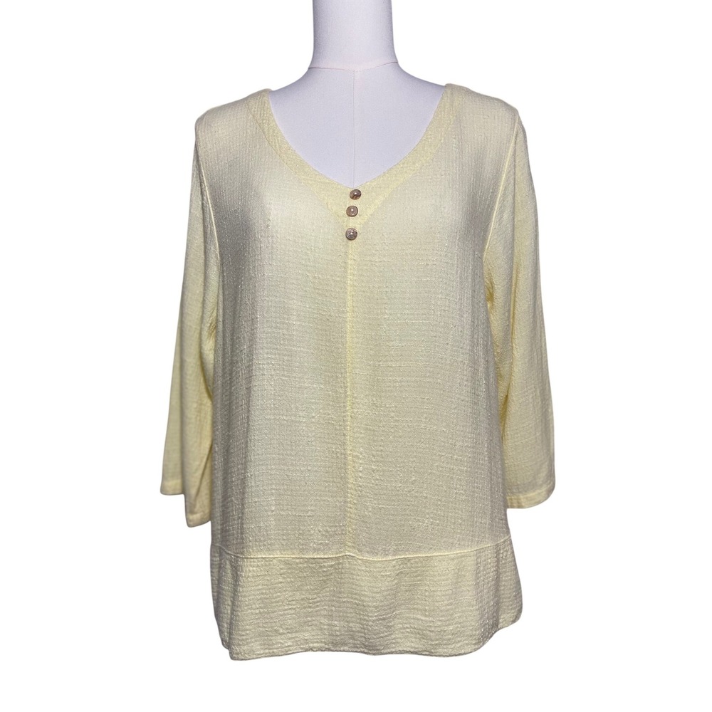 CMC Made in USA‎ Linen Blend Gauze Top Yellow Boho Tunic Relaxed Fit Medium
